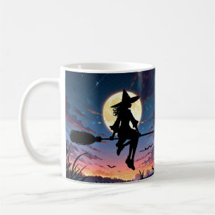 Anime Witch på Broom Mugg - Spooky Halloween
