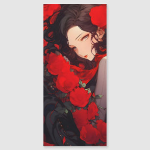 Anime Woman och Red Flowers