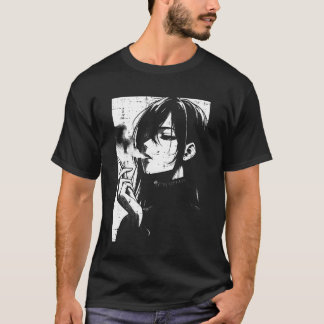 Anime Woman Smoking Japanese Manga Art Emo Otaku M T Shirt