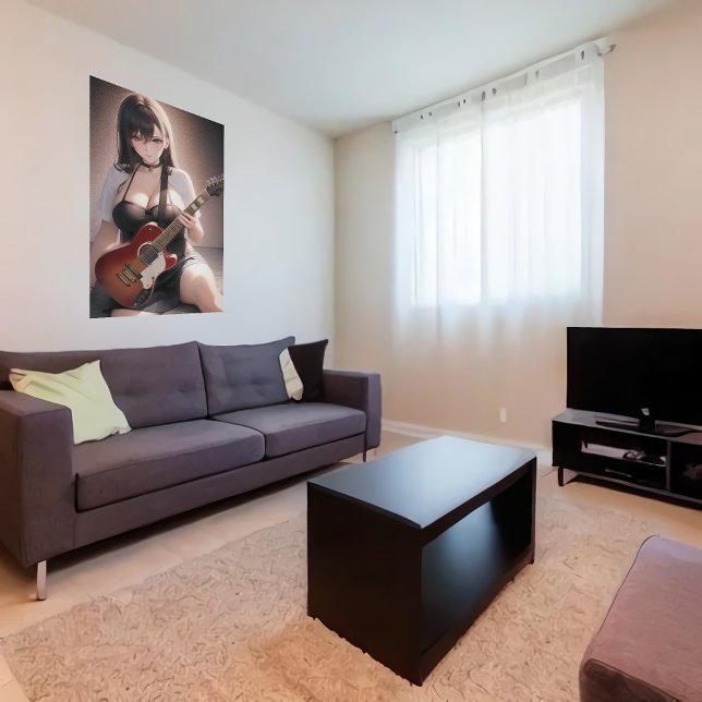 Anime young dam guitar player | AI Art Poster (Skapare uppladdad)