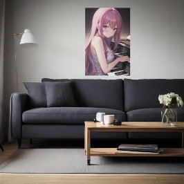 Anime young dam piano player | AI Art Poster