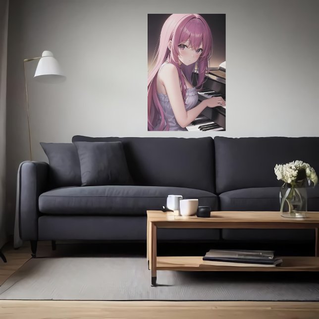 Anime young dam piano player | AI Art Poster (Skapare uppladdad)