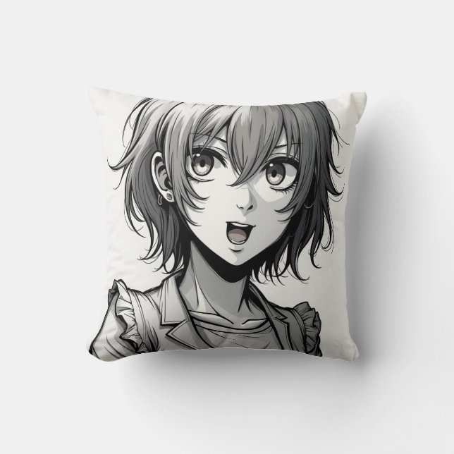 Animeflicka | Dynamisk karaktärsdesign i actionsti Kudde (Framsida)