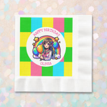 Animeflicka Färgrik Pop Art Födelsedags Anpassad