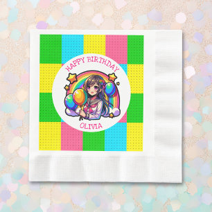 Animeflicka Färgrik Pop Art Födelsedags Anpassad Pappersservett