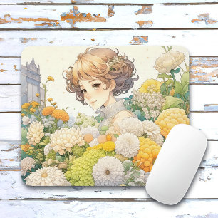 Animeflicka i gula blommor musmatta