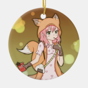 Animeflicka i räven Cosplay Julgransprydnad Keramik