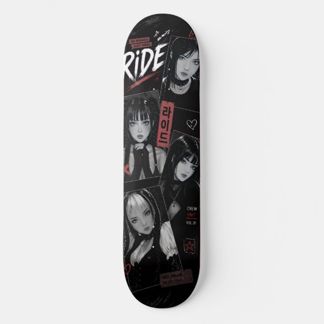 Animeflicka Japansk Emo Goth Skoluniform Mini Skateboard Bräda 18,5 Cm (Framsida)