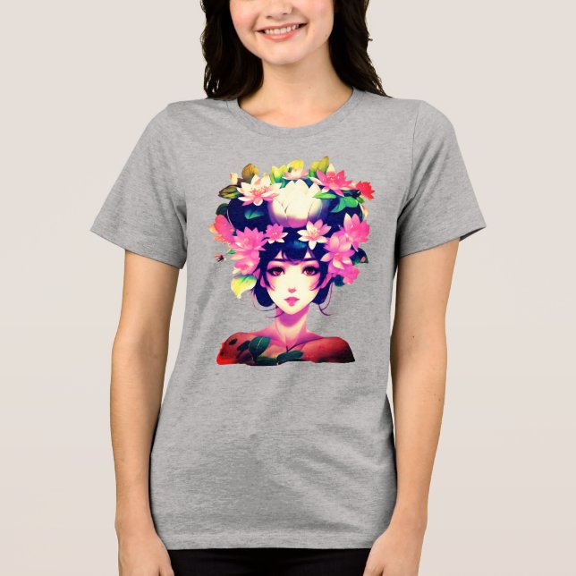 Animeflicka krönt med lotusblommor t shirt (Framsida)