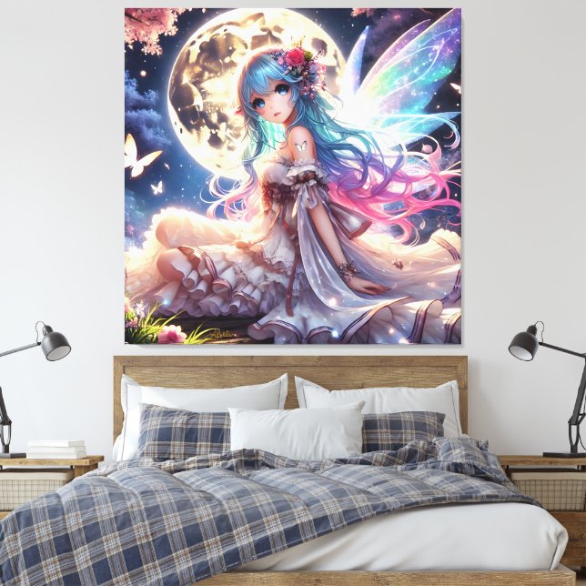 Animeflicka månfåsprinsessa i trädgård canvastryck (Insitu (sovrum))