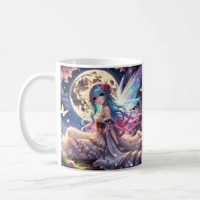 Animeflicka månfåsprinsessa i trädgård kaffemugg (Vänster)