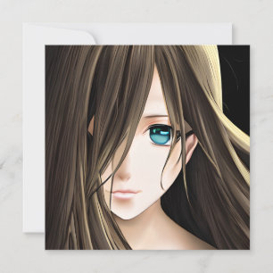 Animeflicka med brunt hår och blå ögon