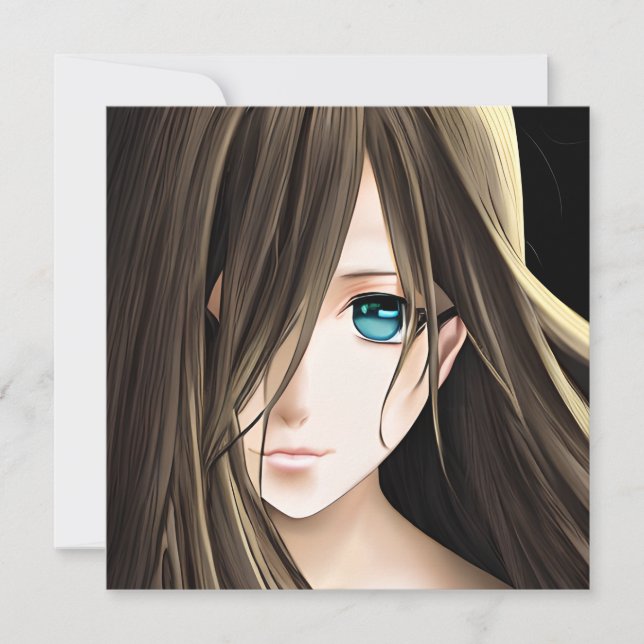 Animeflicka med brunt hår och blå ögon (Framsida)