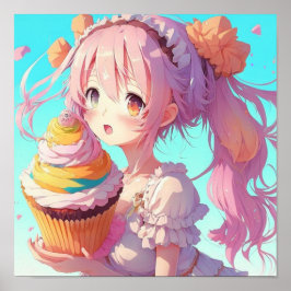 Animeflicka med fantasifull Cupcake Poster
