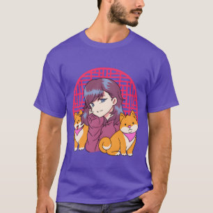 Animeflicka med hundkompis t shirt