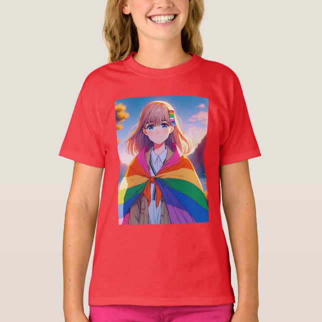 Animeflicka med LGBTQIA+-cape   T Shirt (Framsida)
