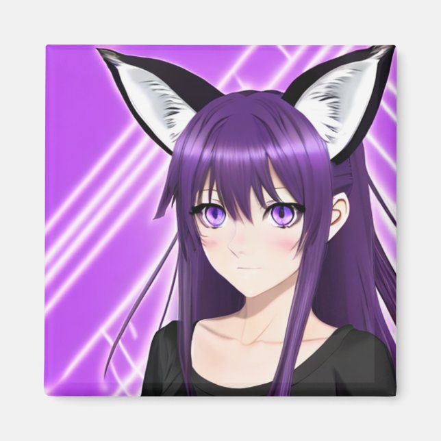 Animeflicka med lila hår och ögon magnet (Framsidan)
