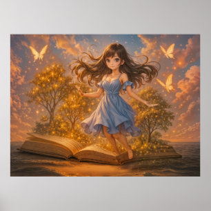 Animeflicka med magiska bokkrafter poster