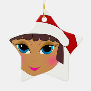 Animeflicka med Santas hatt Julgransprydnad Keramik