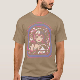 Animeflicka med sin katt Anime-vänner T Shirt