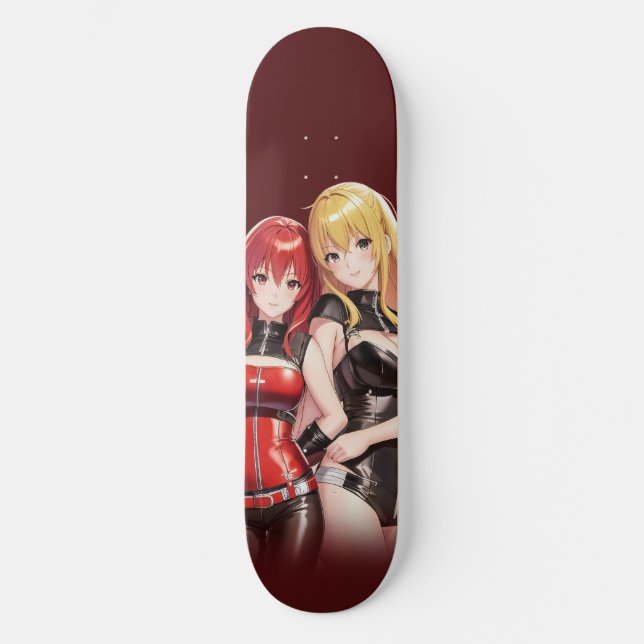 Animeflicka med skateboard i brun färg (Framsida)