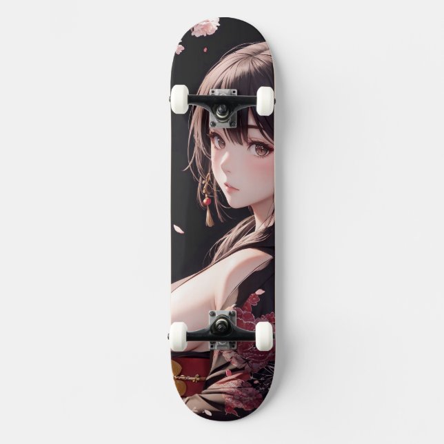 Animeflicka Mini Skateboard Bräda 18,5 Cm (Framsida)