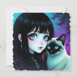 Animeflicka och siamesisk katt Blank