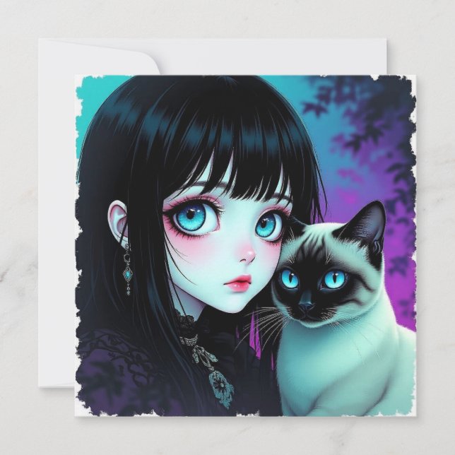 Animeflicka och siamesisk katt Blank (Framsida)