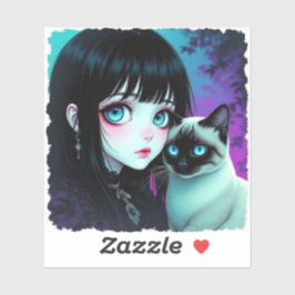 Animeflicka och siamesisk katt klistermärken