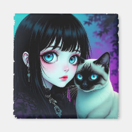 Animeflicka och siamesisk katt magnet