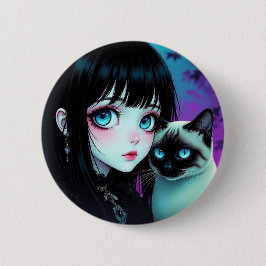 Animeflicka och siameskatta knapp