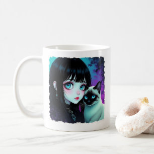Animeflicka och Siamkattscitat Kaffemugg