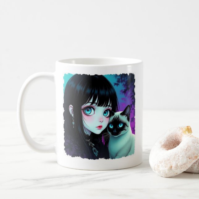 Animeflicka och Siamkattscitat Kaffemugg (Med munk)