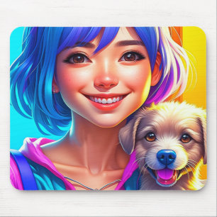 Animeflicka och valp musmatta