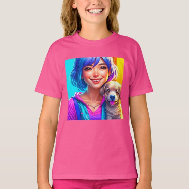 Animeflicka och valp   t shirt (Framsida)