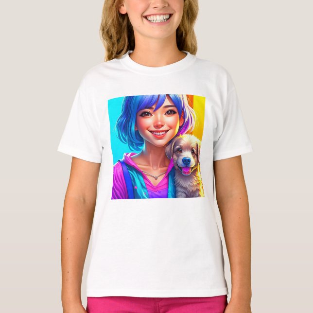 Animeflicka och valp   t shirt (Framsida)