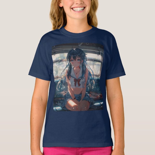Animeflicka på tåg t shirt (Framsida)