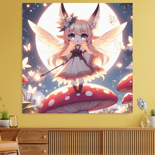 Animeflicka Pixie Hippie Måne Älva Canvastryck (Insitu (Vardagsrum))