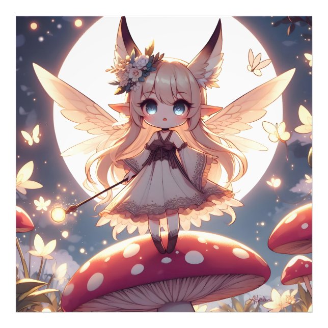 Animeflicka Pixie Hippie Måne Älva Fototryck (Framsidan)