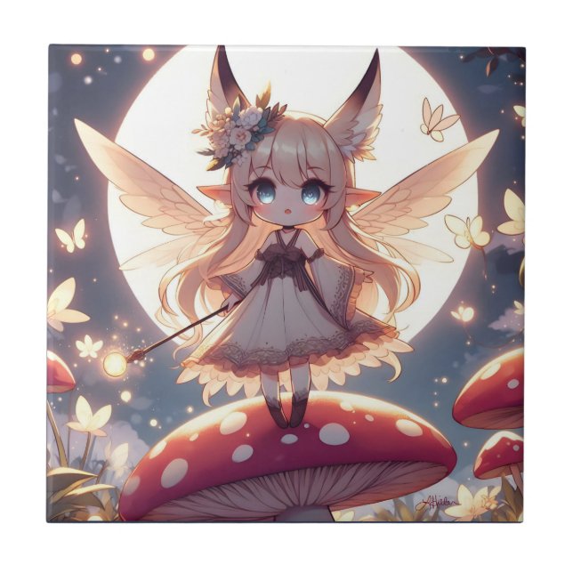 Animeflicka Pixie Hippie Måne Älva Kakelplatta (Framsidan)