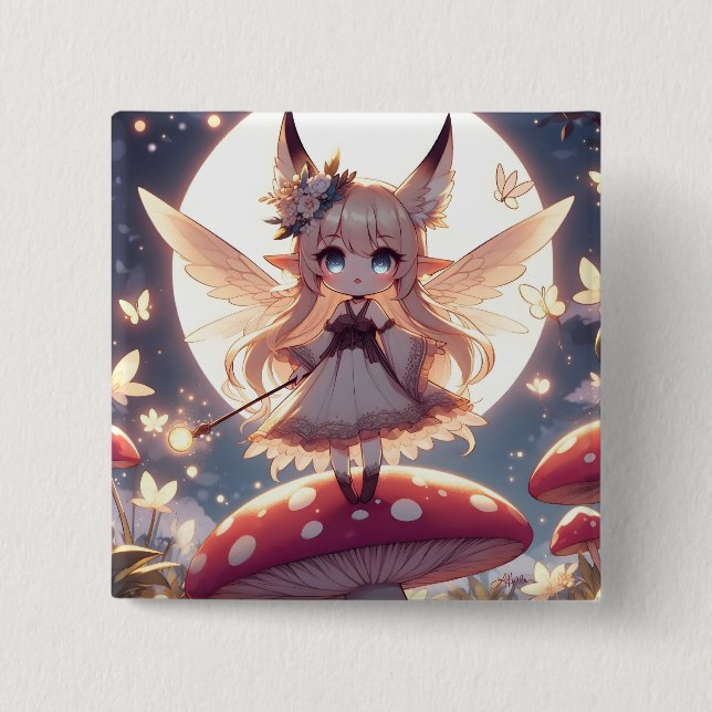 Animeflicka Pixie Hippie Måne Älva Knapp (Framsida)