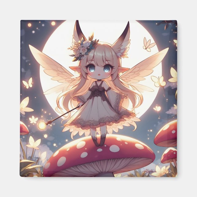 Animeflicka Pixie Hippie Måne Älva Magnet (Framsidan)
