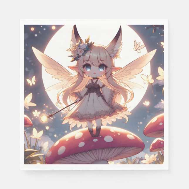 Animeflicka Pixie Hippie Måne Älva Pappersservett (Framsidan)