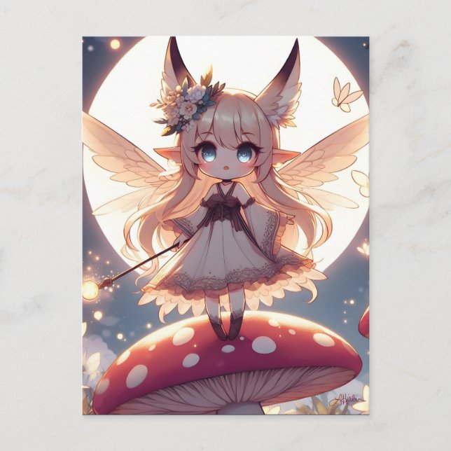 Animeflicka Pixie Hippie Måne Älva Vykort (Framsida)