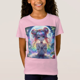 Animeflicka Regnbågshår Sjungande Månfå Fairy T Shirt