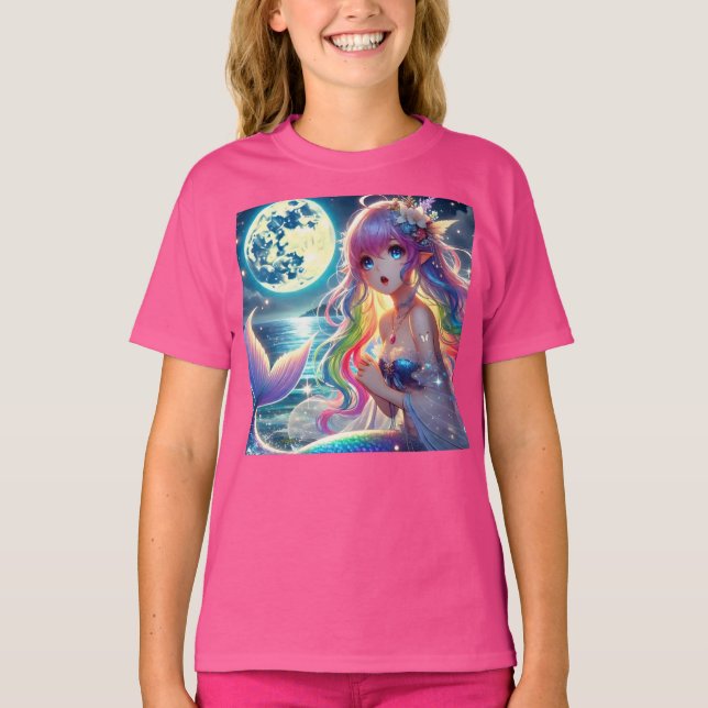 Animeflicka som sjunger månljus pixie regnbåge sjö t shirt (Framsida)