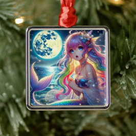 Animeflicka som sjunger Månsken Pixie Regnbåge Hav Julgransprydnad Metall
