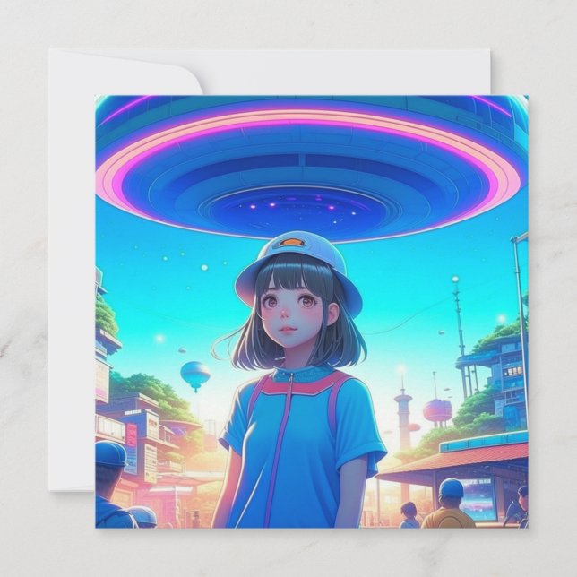 Animeflicka under en UFO i staden (Framsida)