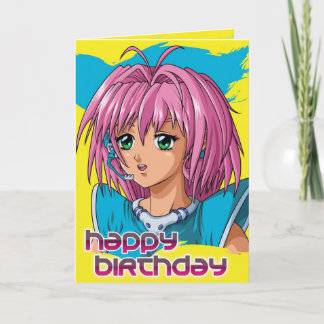 Animeflickafödelsedag Kort