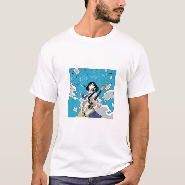 Animeflickas gitarristfirande t shirt (Framsida)